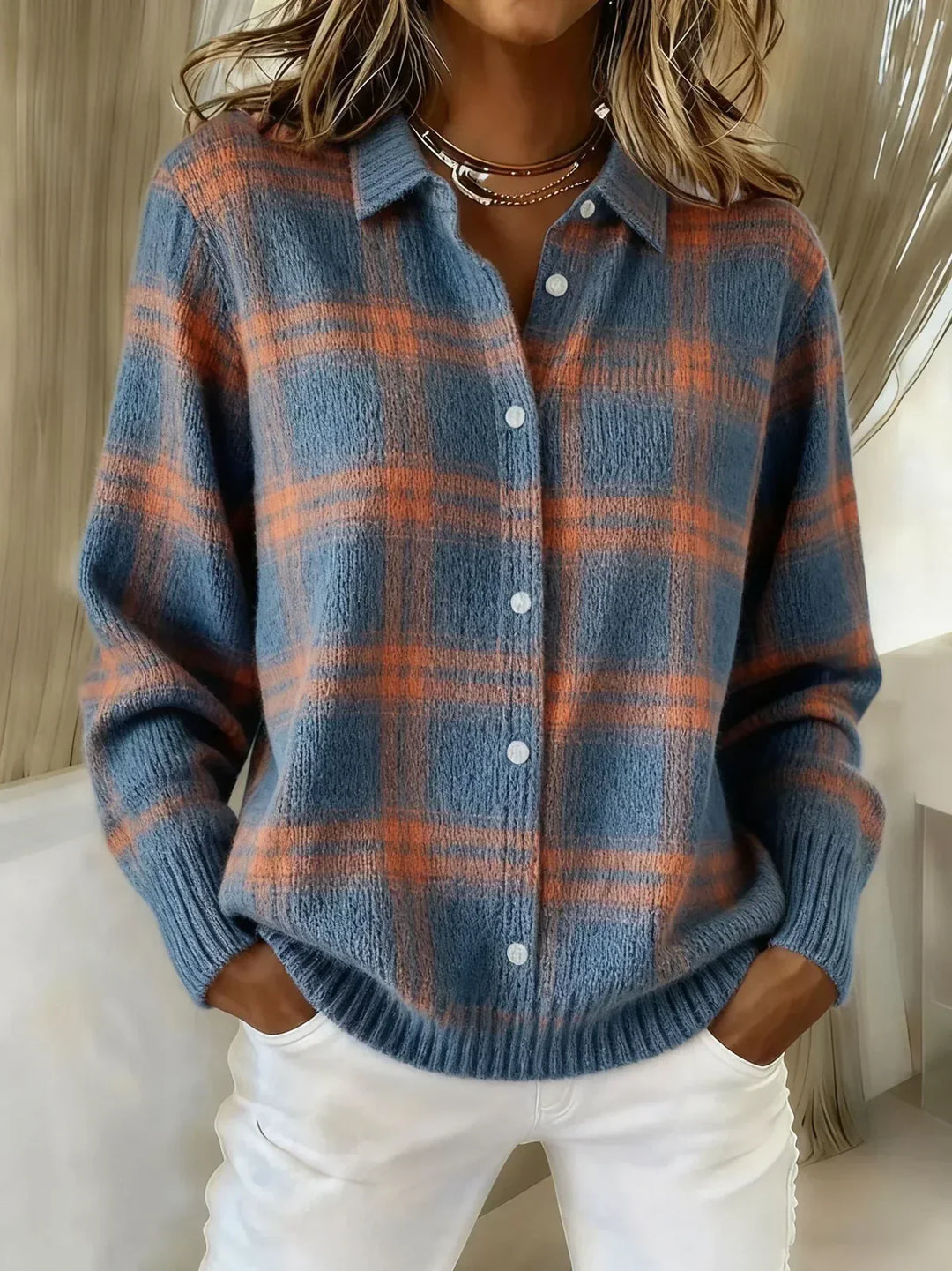 Anna | Gilet en maille à carreaux