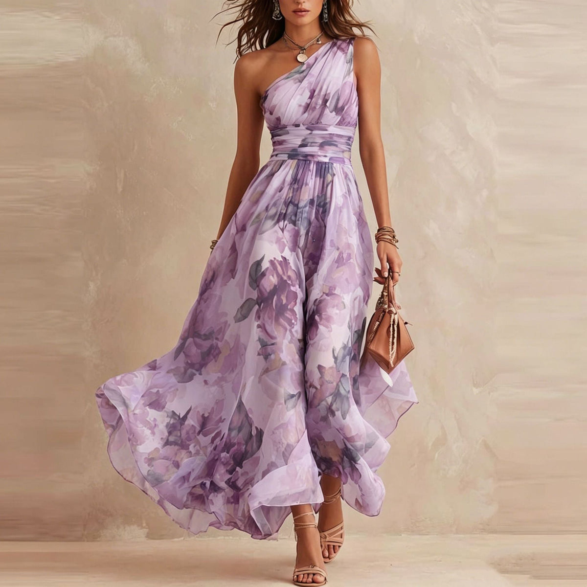 Angeline - Robe longue élégante à motifs floraux