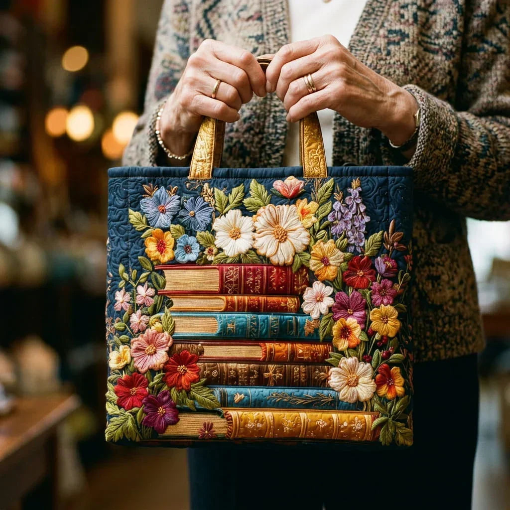 Sac artisanal - Imprimés floraux et livres
