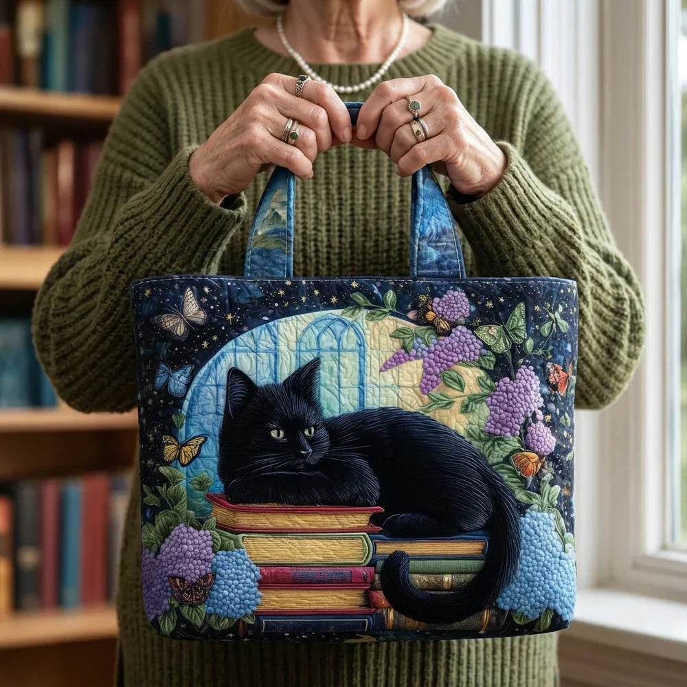 Sac artisanal - Chat noir sur des livres