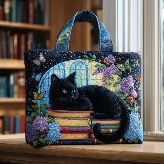 Sac artisanal - Chat noir sur des livres