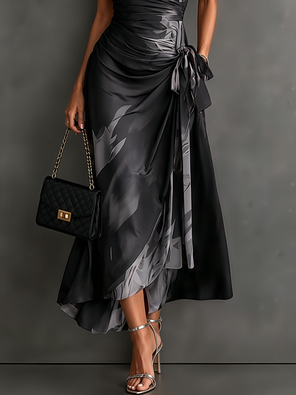 Aurelie | Robe longue croisée, col, décolleté en V et ceinture à nouer