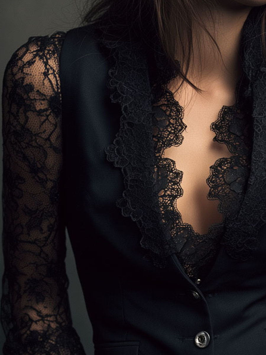 Noémie | Haut Blazer à Manches Semi-Transparentes
