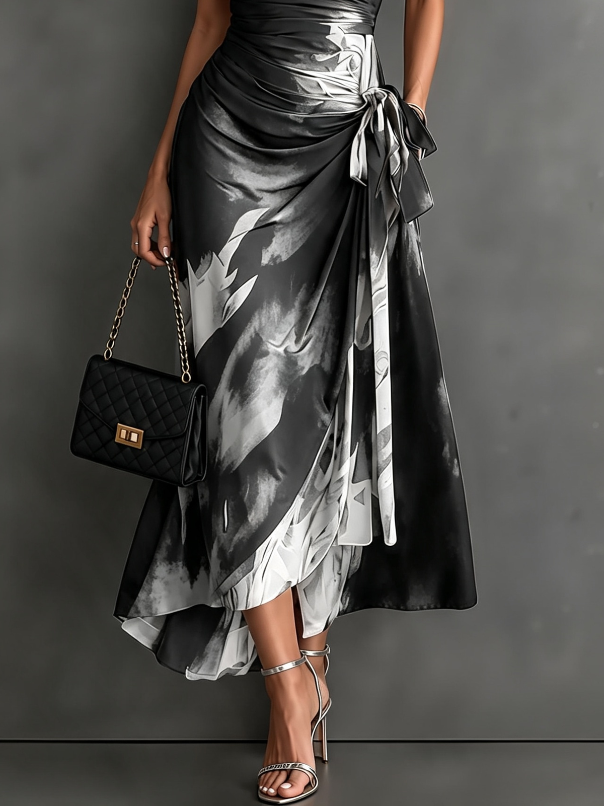 Aurelie | Robe longue croisée, col, décolleté en V et ceinture à nouer