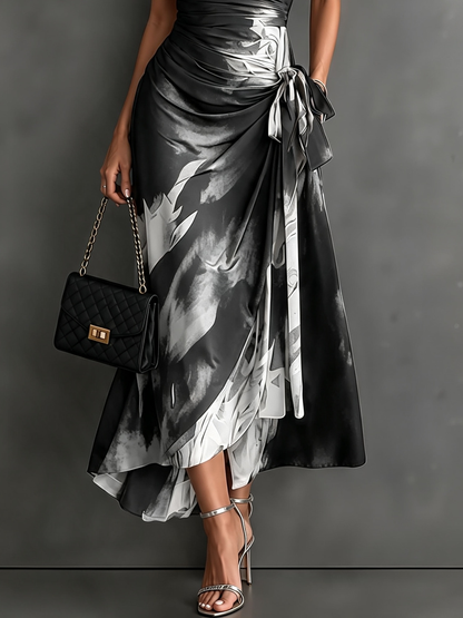 Aurelie | Robe longue croisée, col, décolleté en V et ceinture à nouer
