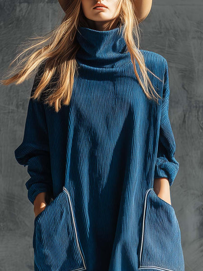 Inès | Robe Midi Vintage à Col Montant et Grandes Poches