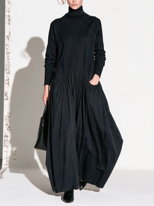 Adèle - Robe Maxi Col Roulé à Taille Tombante