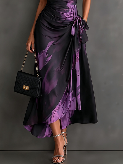 Aurelie | Robe longue croisée, col, décolleté en V et ceinture à nouer