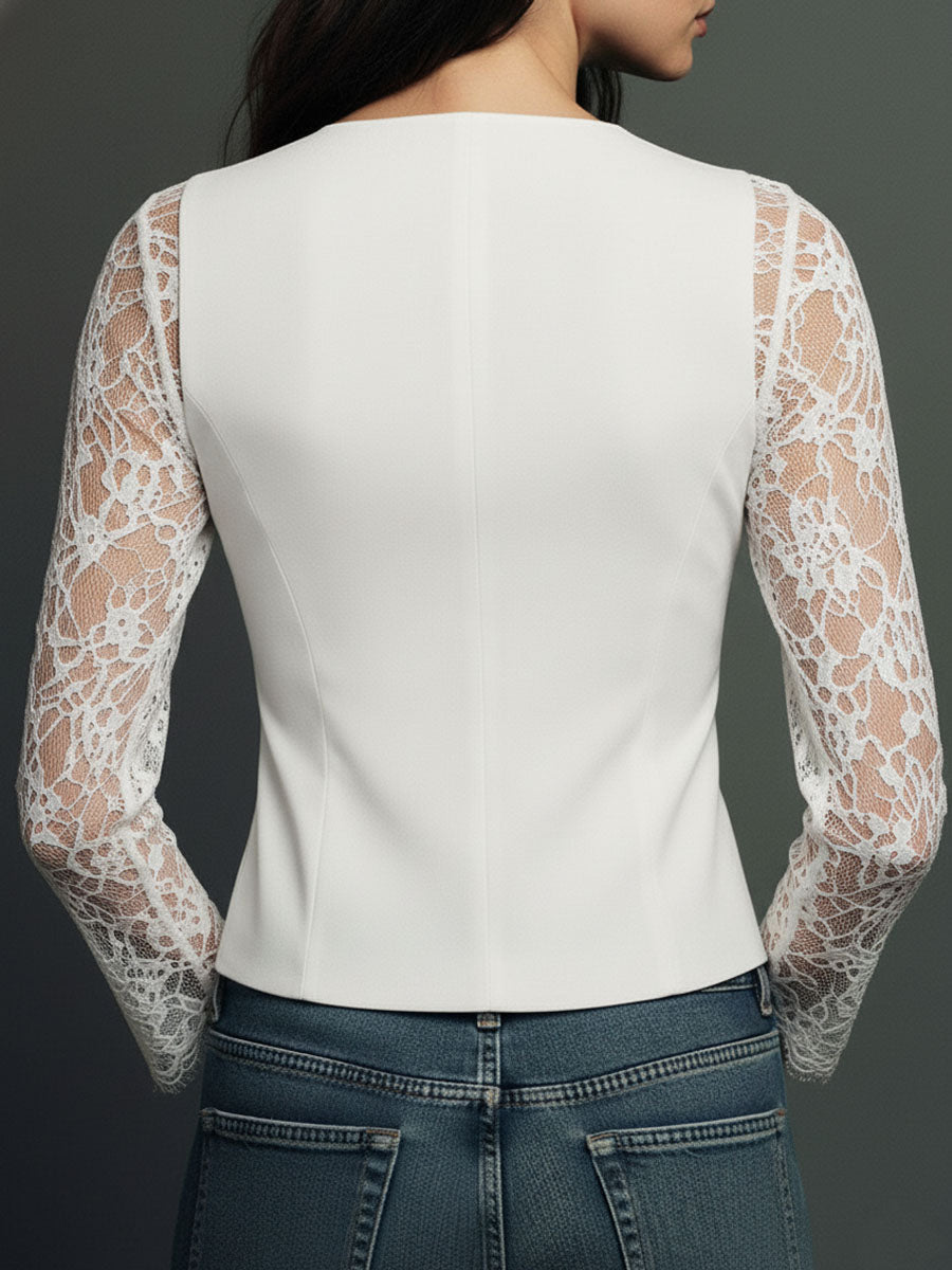 Noémie | Haut Blazer à Manches Semi-Transparentes
