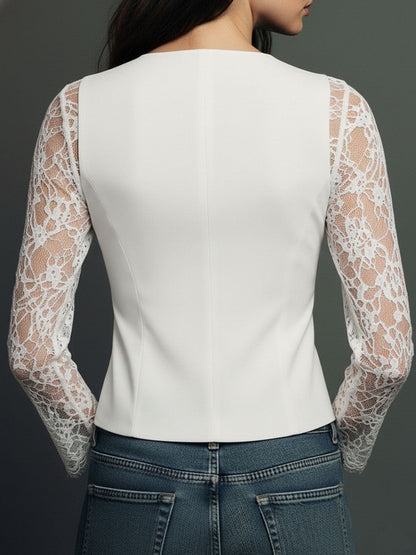 Noémie | Haut Blazer à Manches Semi-Transparentes