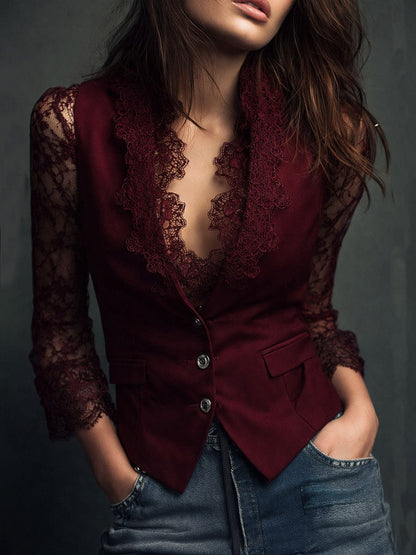 Noémie | Haut Blazer à Manches Semi-Transparentes