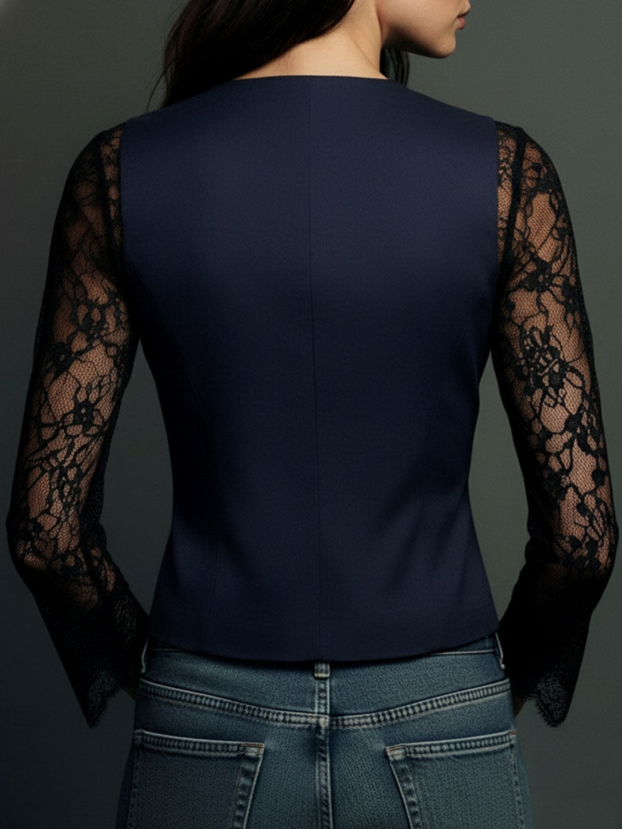 Noémie | Haut Blazer à Manches Semi-Transparentes