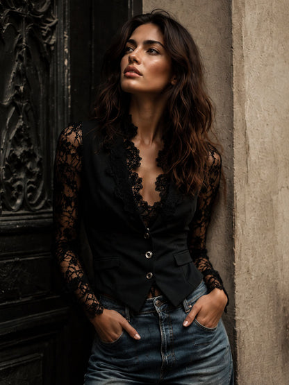 Noémie | Haut Blazer à Manches Semi-Transparentes