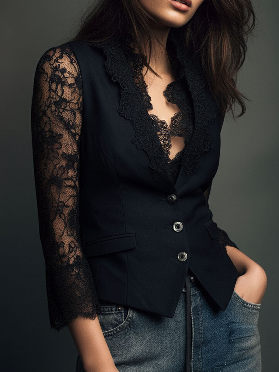 Noémie | Haut Blazer à Manches Semi-Transparentes