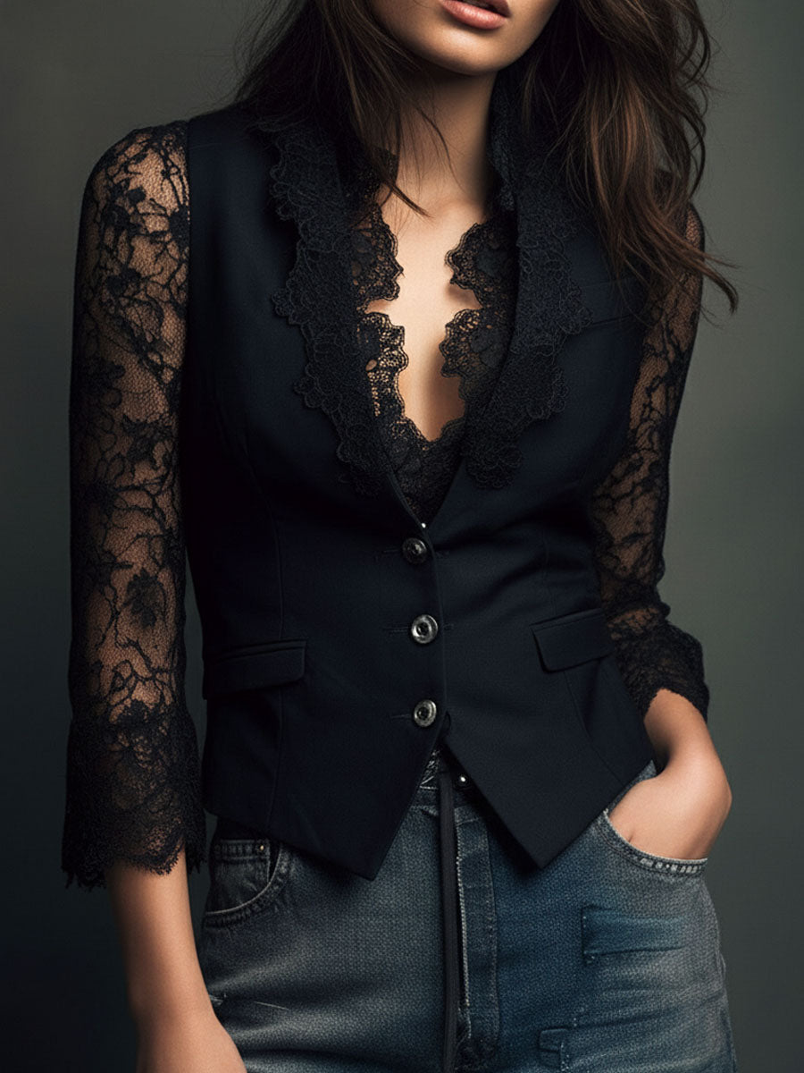 Noémie | Haut Blazer à Manches Semi-Transparentes