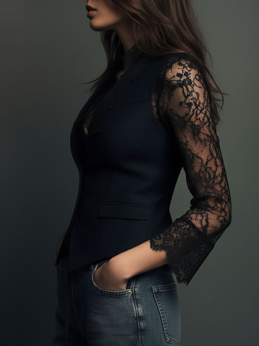 Noémie | Haut Blazer à Manches Semi-Transparentes