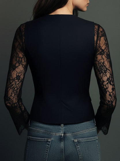 Noémie | Haut Blazer à Manches Semi-Transparentes