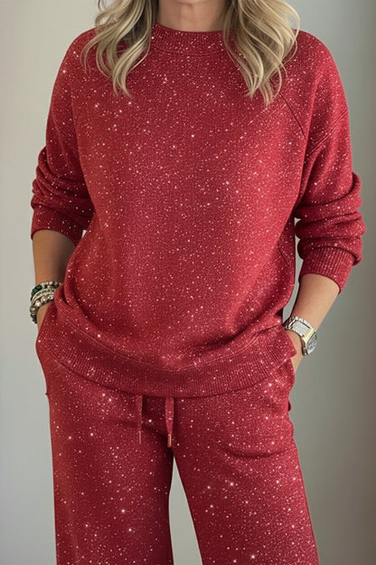 Lisette | Ensemble décontracté brillant pour femme, tailleur-pantalon deux pièces à col rond
