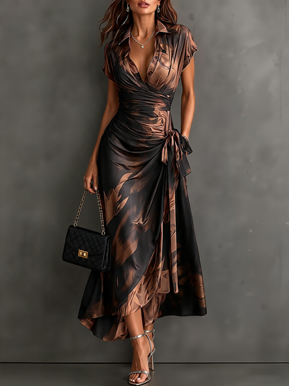 Aurelie | Robe longue croisée, col, décolleté en V et ceinture à nouer