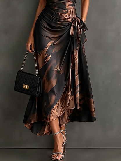 Aurelie | Robe longue croisée, col, décolleté en V et ceinture à nouer