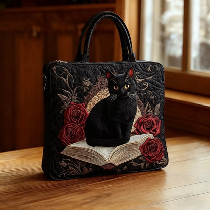 Sac artisanal rembourré - Chat noir sur des livre