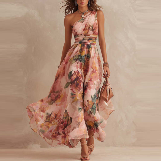 Angeline - Robe longue élégante à motifs floraux