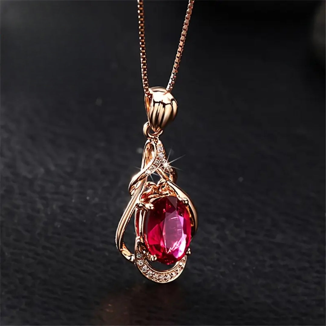 Collier Élégant en Cristal Rouge et Or