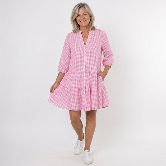 Zoé | Robe midi décontractée ample pour femme, à carreaux, boutonnée