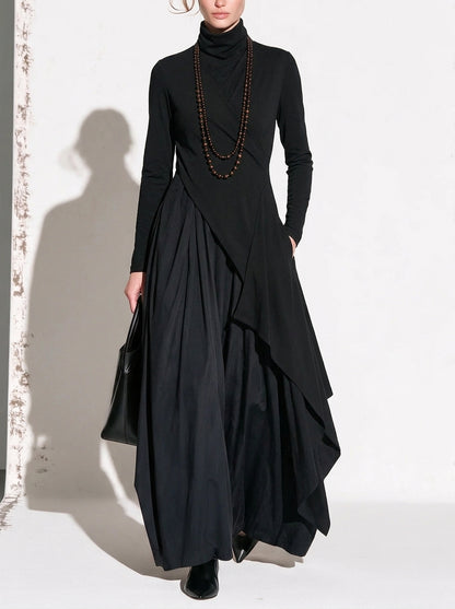 Patricia | Robe Maxi Fluide à Col Montant et Drapé Asymétrique