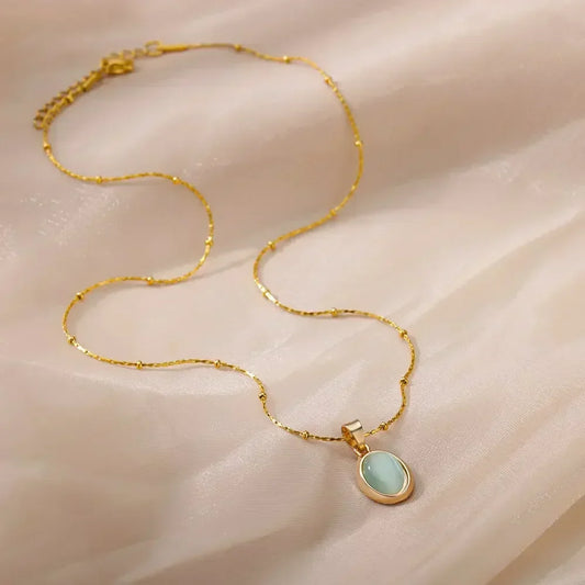 Collier Pendentif Goutte d’Eau en Opale en Acier Inoxydable Doré Chic