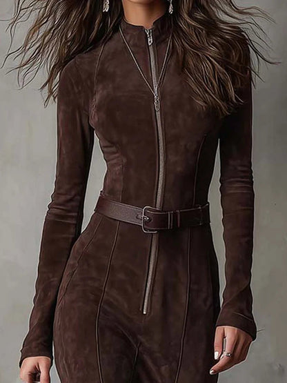Aurélie | Robe Longue Marron à Ceinture