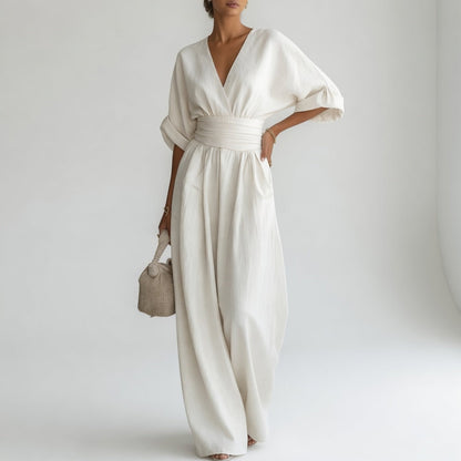 Blandine™ — Combinaison large col V élégance fluide naturelle