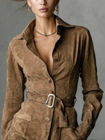 Victoire | Robe Midi Boutonnée Col Revers Manches Longues