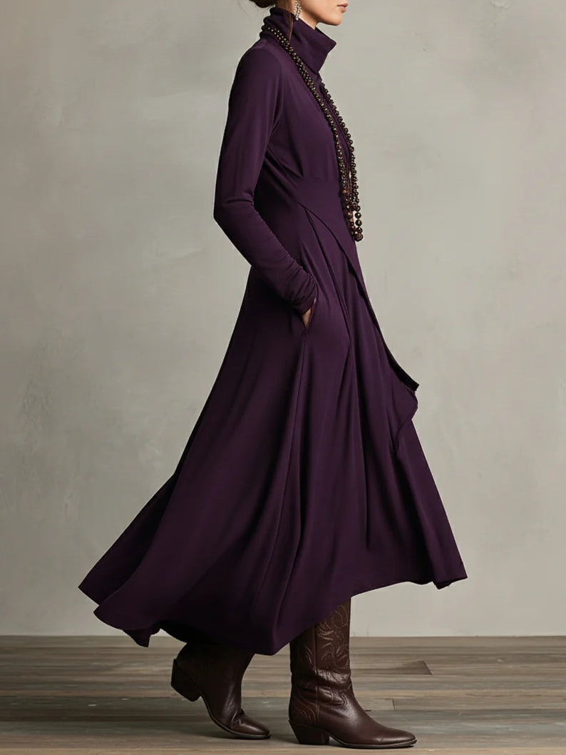 Patricia | Robe Maxi Fluide à Col Montant et Drapé Asymétrique
