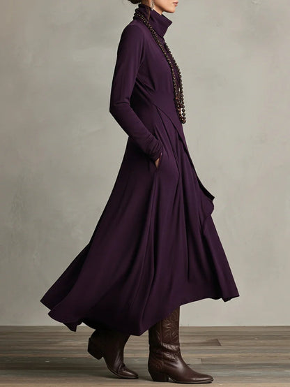 Patricia | Robe Maxi Fluide à Col Montant et Drapé Asymétrique
