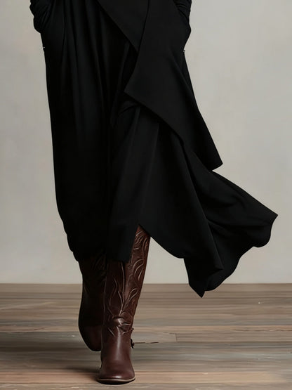 Patricia | Robe Maxi Fluide à Col Montant et Drapé Asymétrique
