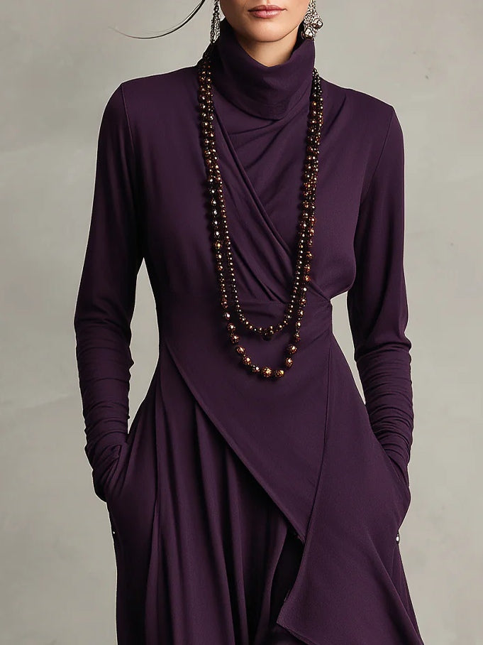 Patricia | Robe Maxi Fluide à Col Montant et Drapé Asymétrique