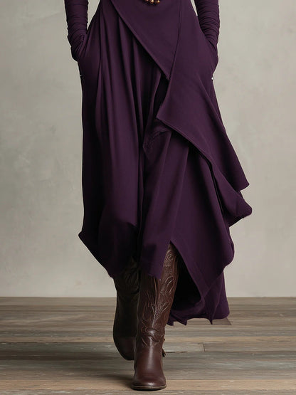 Patricia | Robe Maxi Fluide à Col Montant et Drapé Asymétrique