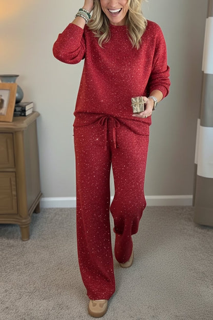 Lisette | Ensemble décontracté brillant pour femme, tailleur-pantalon deux pièces à col rond
