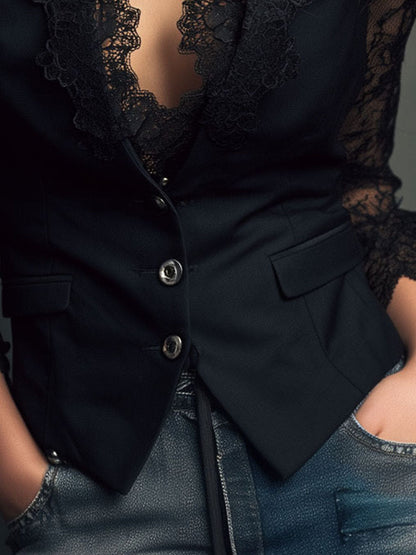 Noémie | Haut Blazer à Manches Semi-Transparentes