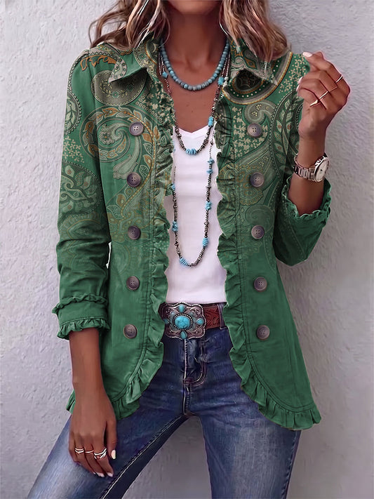 Mireille | Veste en cachemire verte à volants