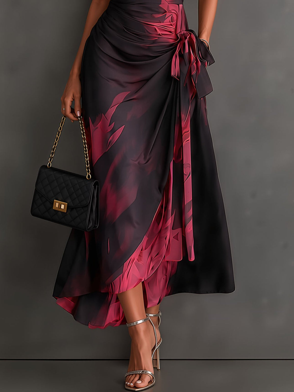 Aurelie | Robe longue croisée, col, décolleté en V et ceinture à nouer